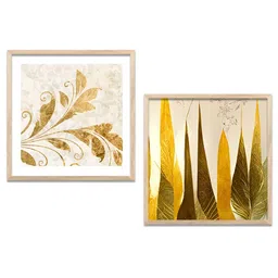 Kotart Brown & Beige 2 Pieces Leaves Printed Wooden Wall Arts-image-3