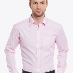 English Navy Men Spread Collar Solid Cotton Slim Fit Formal Shirt-image-79