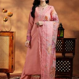 Libas Floral Yoke Design Thread Work Straight Kurta With Trousers & Dupatta-picture-29