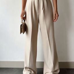 HIGH BUY Women Relaxed Loose Fit High-Rise Pleated Trousers With Velcro Closure-image-89