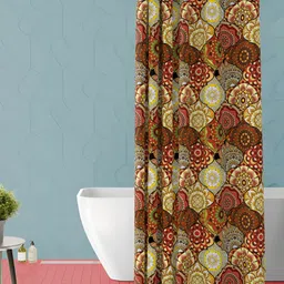 ArtzFolio Brown & Yellow Ethnic Motifs Printed Waterproof Shower Curtain-image-42