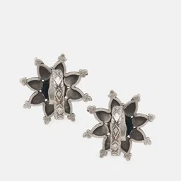 Priyaasi Silver-Plated Stone Studded Oxidized Meenakari Finger Ring image 3