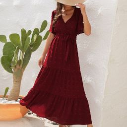StyleCast Magenta Solid Flared Sleeves Maxi Dress-0