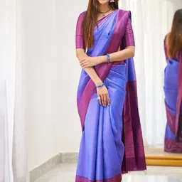 VILLE FASHION Ethnic Motifs Woven Design Zari Art Silk Kanjeevaram Saree-picture-42