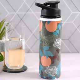 PENTADECO Grey & Blue Single Aluminium Printed Single Wall Vacuum Water Bottle-image-51