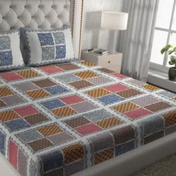 Aura Blue & Grey Ethnic Motifs Pure Cotton 120 TC Queen Bedsheet Set  2.35 x 2.15 Mts-image-77