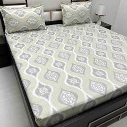 Pure Decor Green & Grey 300 TC Queen Bedsheet with 2 Pillow Covers-image-42