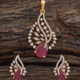 Kushal's Fashion Jewellery Ruby Rhodium Gold-Plated Party Zircon Pendant Set-image-20