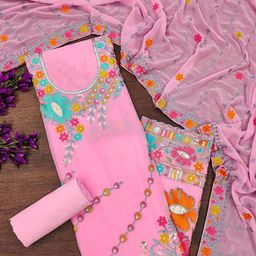 HERE&NOW Floral Embroidered Sequinned Georgette Unstitched Dress Material-image-71