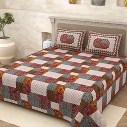 Myntra Elegant Homes Beige & Maroon Ethnic Motifs 210 TC King Bedsheet with 2 Pillow Covers-image-59