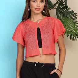 SZN Women Red Crop Flared Sleeve Shrug-picture-20