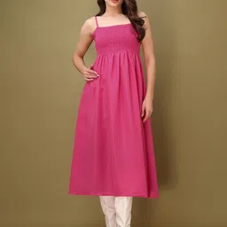 MILOST Women Pink Cotton Solid Fit and Flare Dress-picture-10