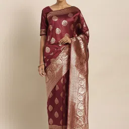 Maroosh Women Ethnic Motifs Maroon Banarasi Saree-picture-55