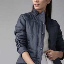 Roadster Women Navy Blue Solid Padded Jacket-picture-38