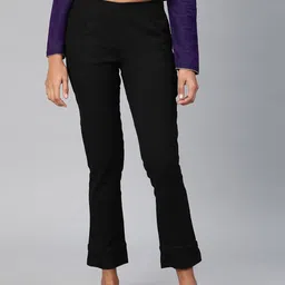 Divena Women Black Straight Fit Solid Regular Khadi Trousers-image-31
