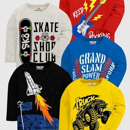 KUCHIPOO Boys Pack Of 5 Printed Cotton T-shirt-image-20