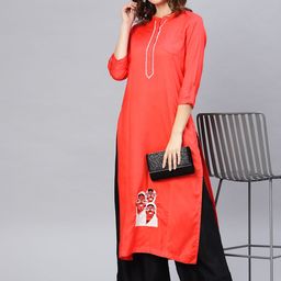 Pannkh Women Peach-Coloured Solid Straight Kurta-image-88