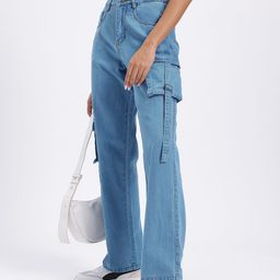 glitchez Women Street Style Straight Fit Cargo Style Jeans-picture-22