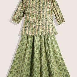Sangria Girls Floral Printed Ready to Wear Pure Cotton Lehenga Set-picture-17