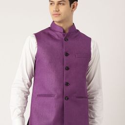 Vastraa Fusion Men Purple Solid Nehru Jacket-28