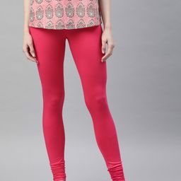 W Women Pink Solid Churidar Leggings-image-65