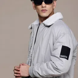 Roadster The Lifestyle Co. Fleece Detail Spread Collar Bomber Jacket-28