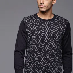 Raymond Men Navy Blue & Grey Self-Design Pullover-image-69
