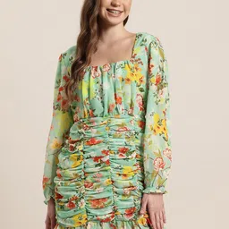 HERE&NOW Floral Print Ruched Mini Dress-image-20