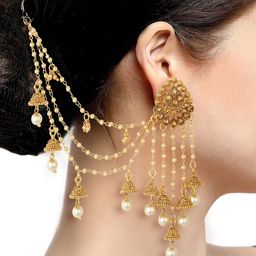 Sukkhi Gold-Toned & White Circular Drop Earrings-43