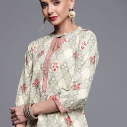 Libas Women Grey & White Ethnic Motifs Printed Kurta-48