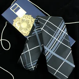 PELUCHE Black & Grey Checked Broad Tie-image-56
