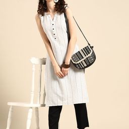 Sangria Striped Kantha Work Kurta with Trousers-27