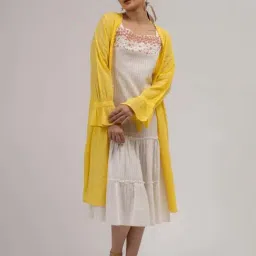 Mushio Yellow Camilla Crochet Lace Detail Cotton Dobby Overlay With Sleeve Tie Ups-image-32