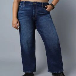 High Star Dark Blue Cotton Relaxed Fit Mid Rise Jeans-image-76