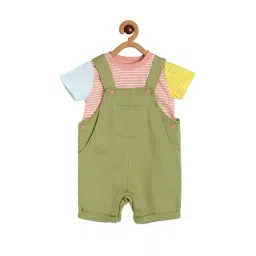 MINIKLUB Boys Multicolor Striped T-Shirt with Dungaree-image-17