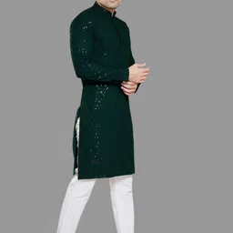 DIVISIVE Men Ethnic Motifs Embroidered Regular Sequinned Kurta with Pyjamas image 3