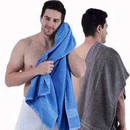 Dollar Cobalt Blue & Stone Grey 400 GSM 100% Cotton Bath Towels - Set of 2-image-88