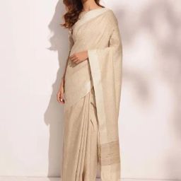 Fabindia Beige Silk Woven Pattern Saree-image-43