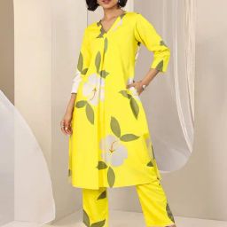 Libas Yellow Floral Printed Front Pleat Kurta With Floral Printed Trouser Co-ord Set-image-17