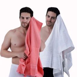 Dollar Salmon Pink & White 400 GSM 100% Cotton Bath Towels - Set of 2-image-91