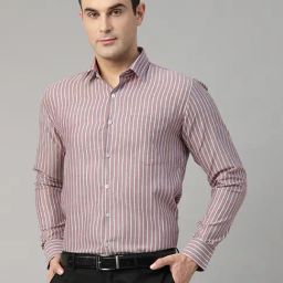 Hancock Maroon & White Slim Fit Striped Shirt-picture-7