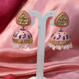 SIVA BY ANIKA Brass-Plated Artificial Stones Studded & Beaded Dome Shaped Jhumkas-picture-45