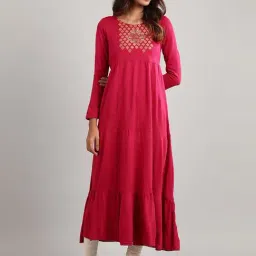 Aurelia Pink Woven Pattern A Line Kurta-image-11