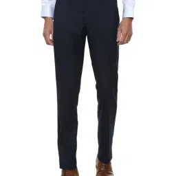 Louis Philippe Navy Slim Fit Flat Front Trousers-image-70