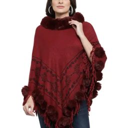 Mafadeny Maroon Self Design Poncho-image-75