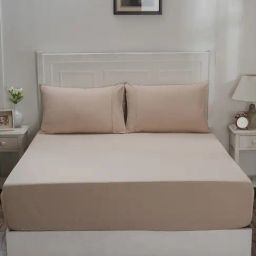 Maspar Colorart Eden Sand Beige 144 TC Cotton Double Fitted Bed Sheet With 2 Pillow Covers-picture-20