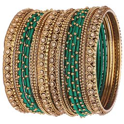ZULKA Set Of 28 Metal With Silk Thread and Zircon Gemstone Worked Traditional Bangles-image-40