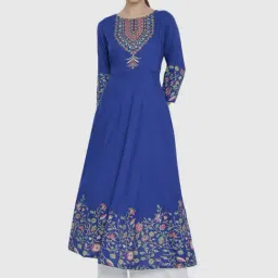 YASH GALLERY Blue Printed A Line Kurta-picture-5