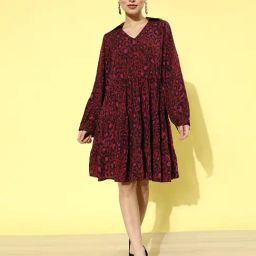 Melon by Pluss Maroon Animal Print A-Line Dress-image-54