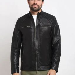 Teakwood Leathers Black Mandarin Collar Leather Jacket-image-97